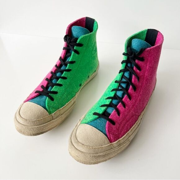Converse x JW Anderson Felt Chuck 70 High Top Sneakers Pink & Green Sz 9.5 Men's - Picture 1 of 10